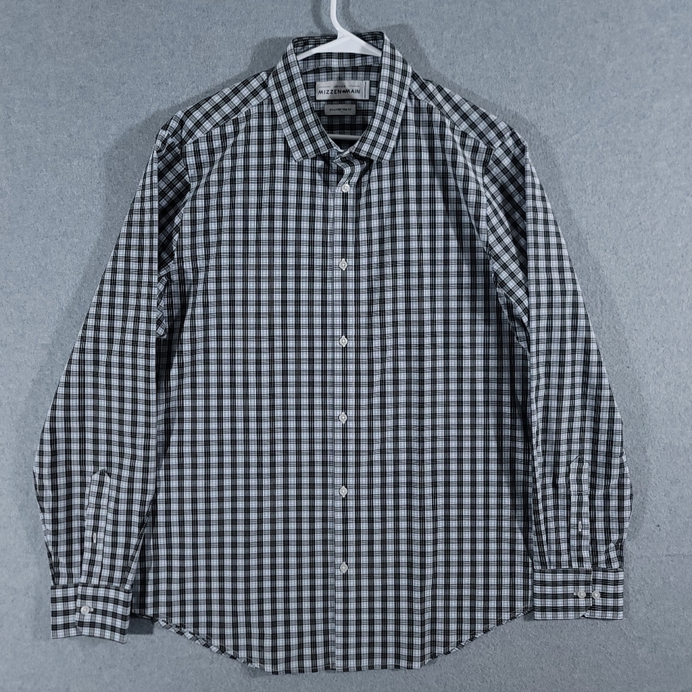 Mizzen + Main Leeward Button Up Trim Fit Men's XXL Shirt Blue Black Plaid 2XL